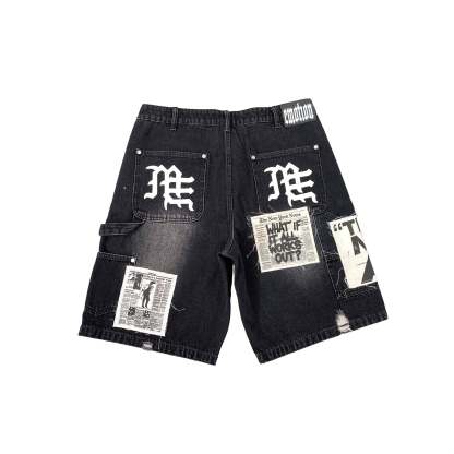 Black “AI” Denim Shorts