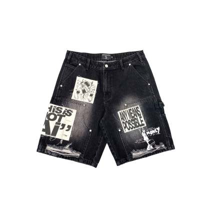 Black “AI” Denim Shorts