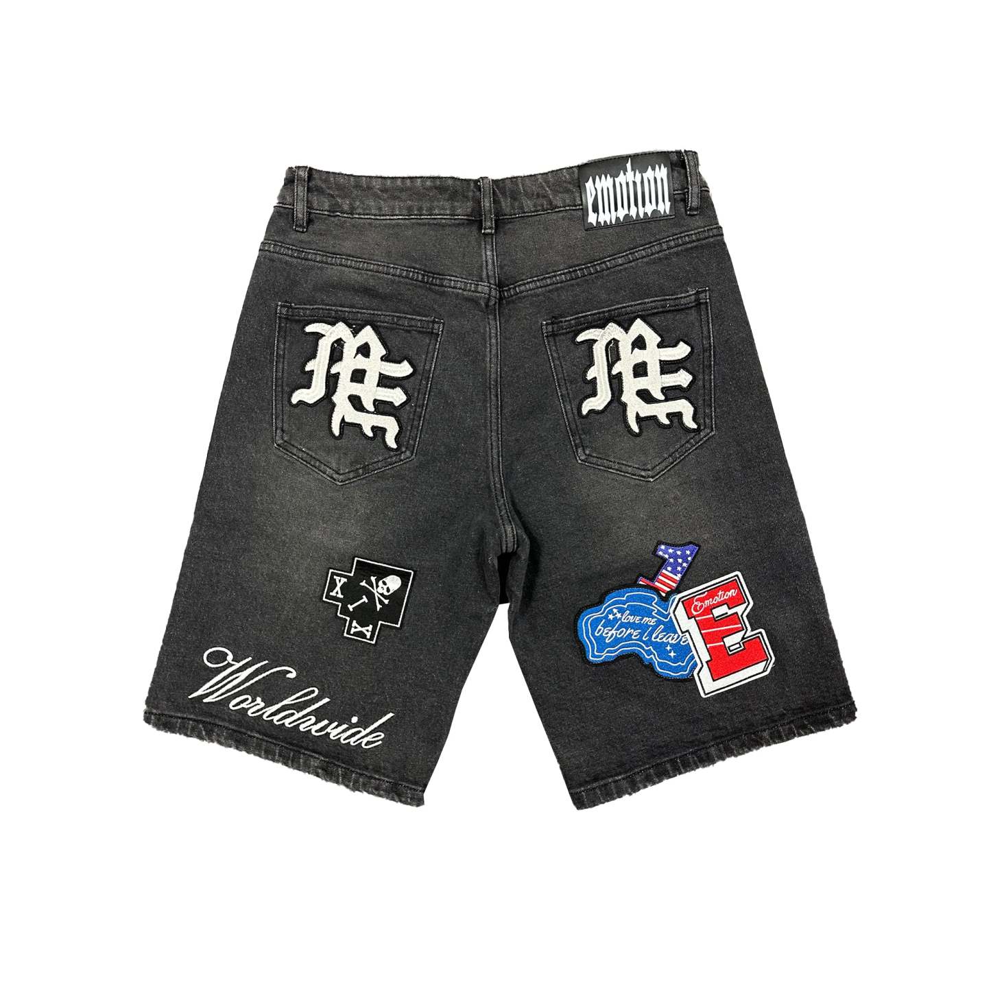 ‘Danger’ Patch Denim Shorts
