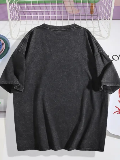 Virgin Mary Graphic T-Shirt, Washed Black Heavy Cotton, Gothic Streetwear