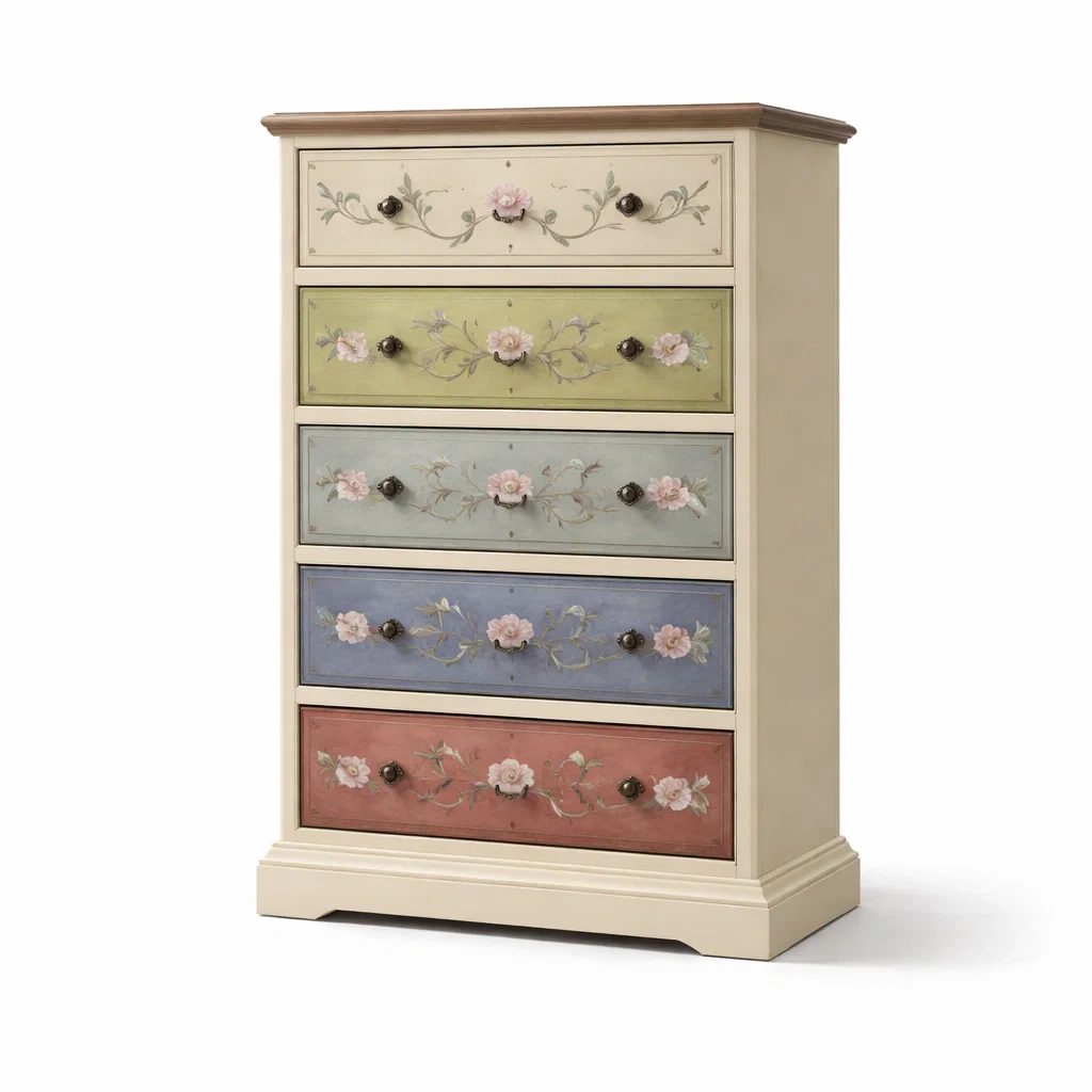 Kommode holz mit schubladen und handbemalten mustern-NESTSCAPEHUB
