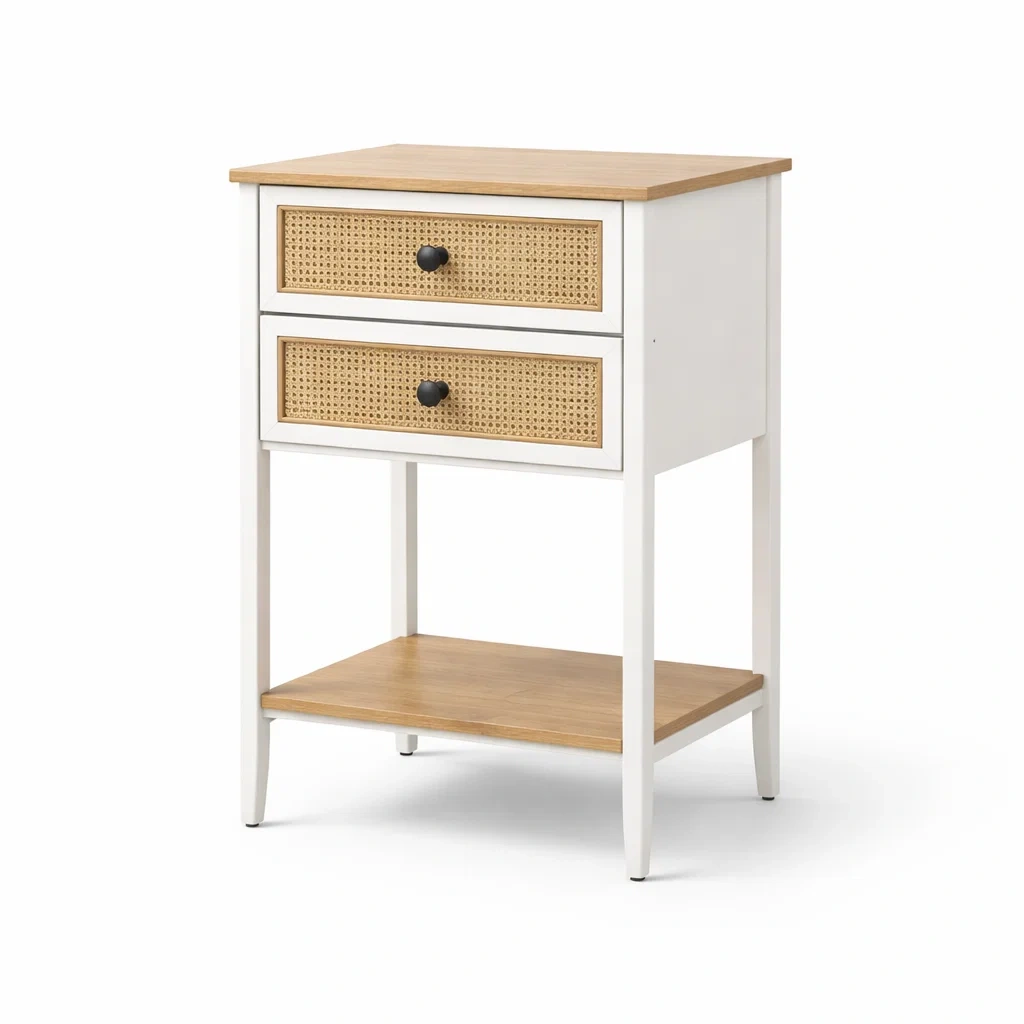 Nachttisch holz rattan weiß 40 x 30 x 60 cm-NESTSCAPEHUB