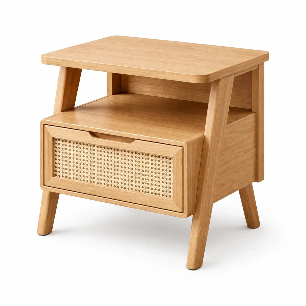 Nachttisch eichenholz mit rattanschublade 45 x 35 x 55 cm-NESTSCAPEHUB