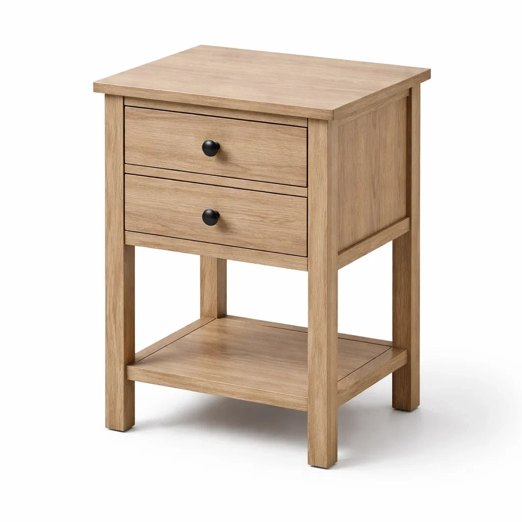 Nachttisch eichenfurnier mit schubladen und ablage-NESTSCAPEHUB