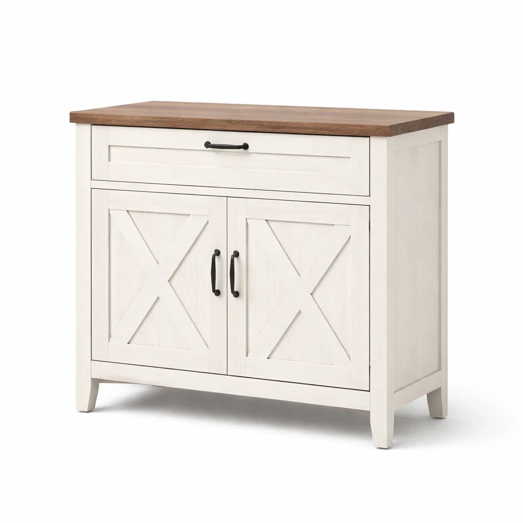 Sideboard holz kiefer weiß eichenfurnier mit türen und schublade 80 x 40 x 90 cm-NESTSCAPEHUB