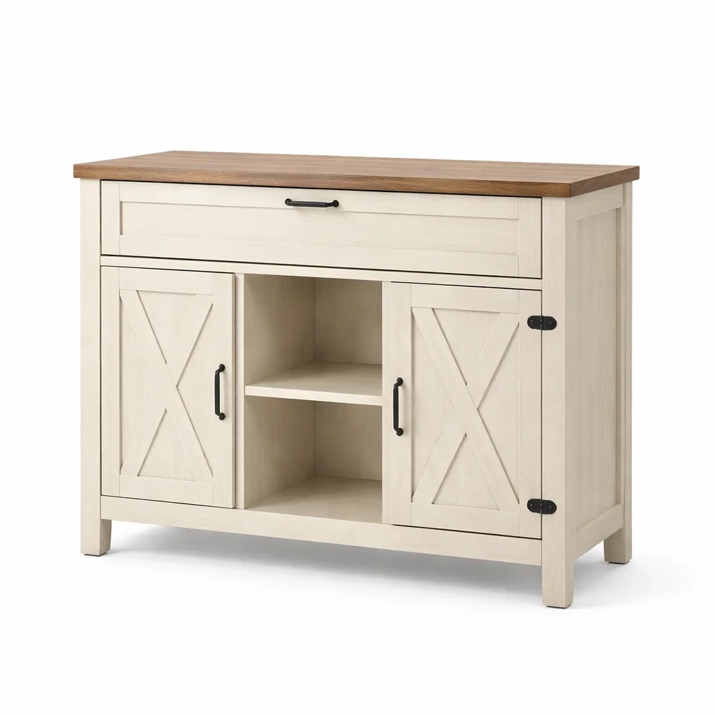 Sideboard holz weiß braun mit türen und schublade 120 x 40 x 85 cm-NESTSCAPEHUB