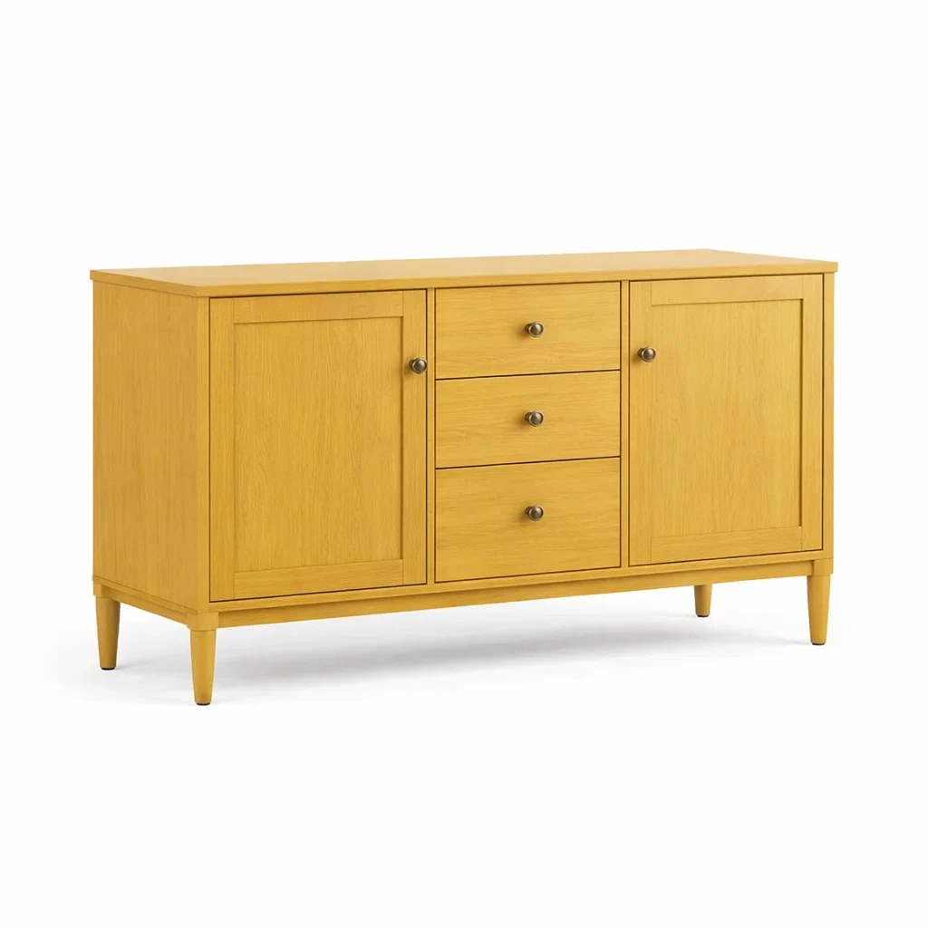 Sideboard massivholz gelb mit türen und schubladen-NESTSCAPEHUB
