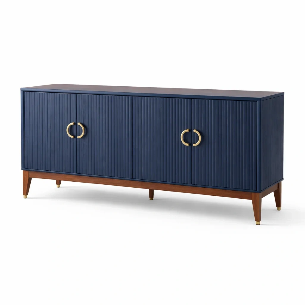 Sideboard holz blau mit metallgriffen und türen 150 x 40 x 80 cm-NESTSCAPEHUB