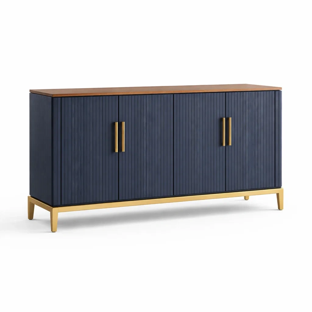 Sideboard holz blau gold mit metallfüßen-NESTSCAPEHUB