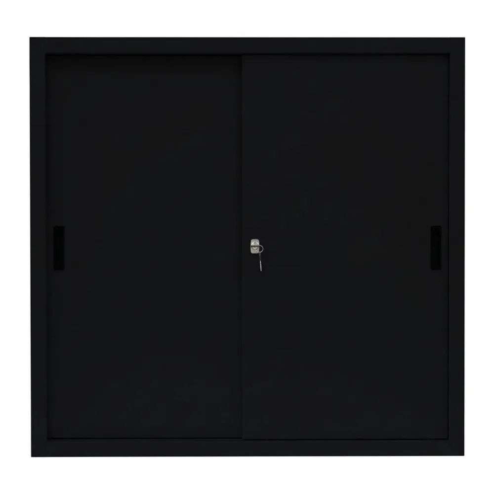 Schwarzer Schiebetürenschrank aus Stahl, 109x120x45cm