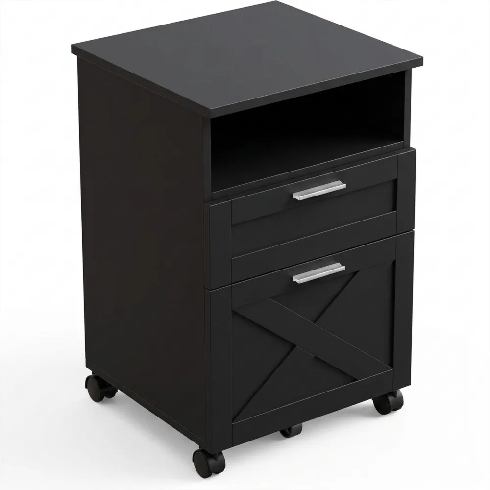 Mobiler Aktenschrank mit 3 abschließbaren Schubladen für Büro und Homeoffice, Schwarz