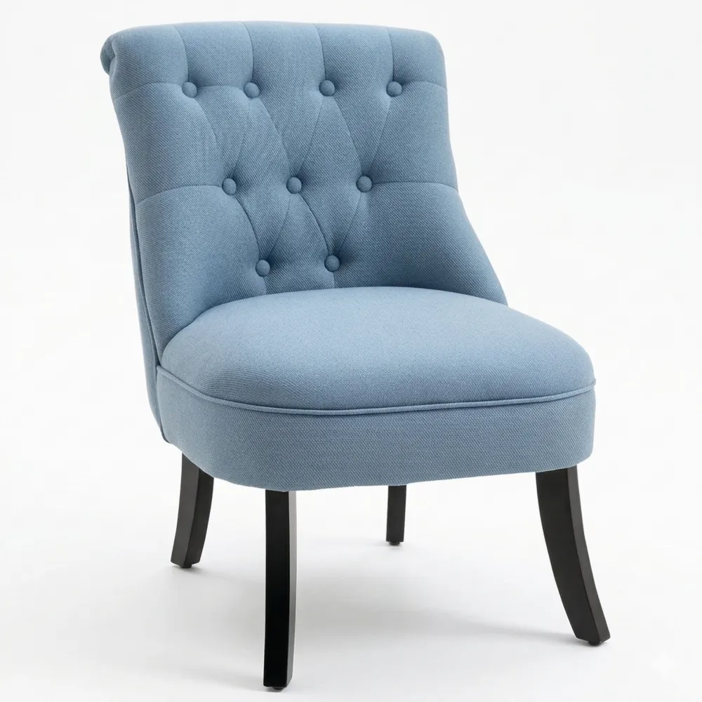 Bequemer Relaxsessel mit Rückenstütze, Holzbeine, Lesesessel in Leinenoptik, Polstersessel für Schlafzimmer, Blau