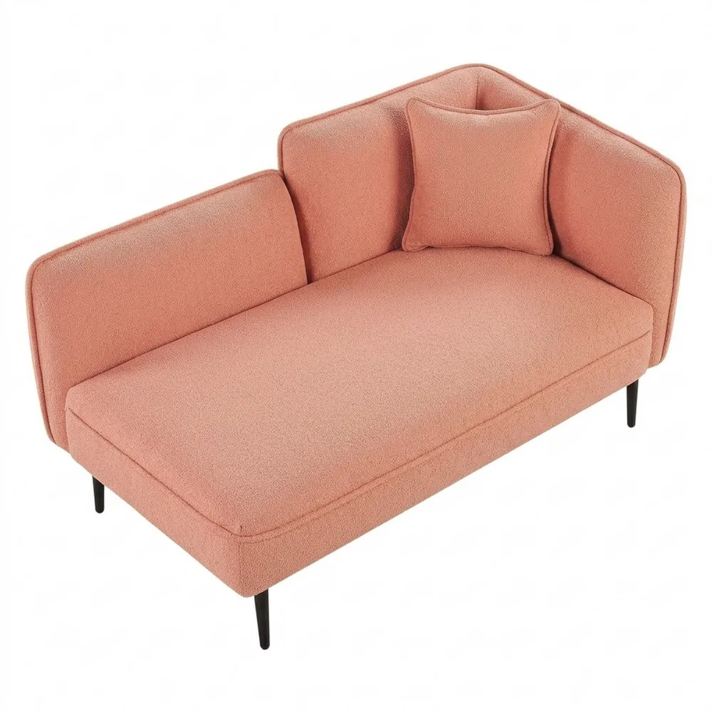 Moderne Chaise Longue mit Metallrahmen und Kissen, rechtsseitig, Bouclé Rosa