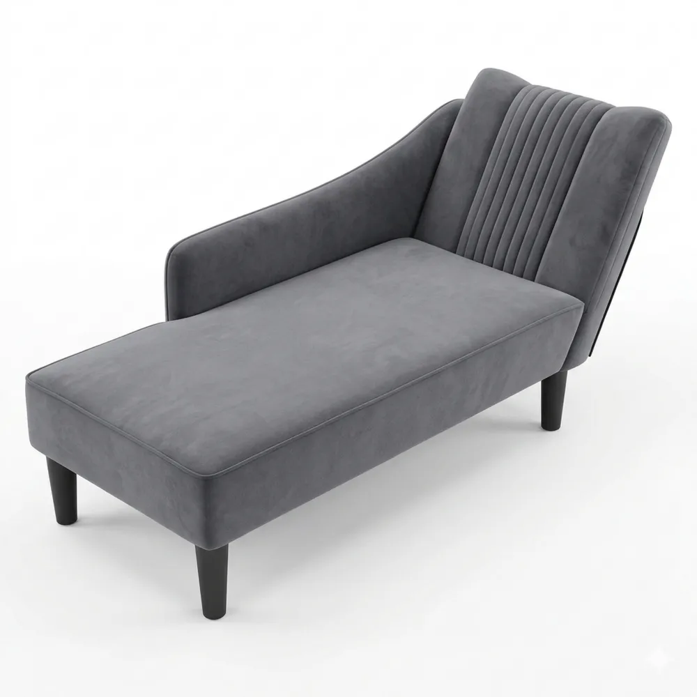 Samt Chaiselongue mit rechter Armlehne in Dunkelgrau