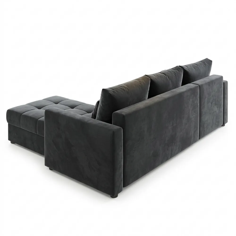 Modernes Ecksofa mit Schlaffunktion und Bettkasten, L-Form für Wohnzimmer - Grau