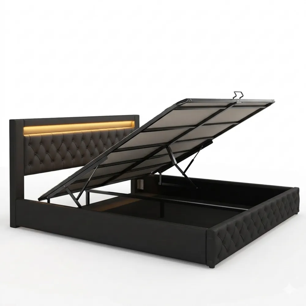 Polsterbett 180x200 mit LED und Stauraum, Hydraulischer Metallrahmen