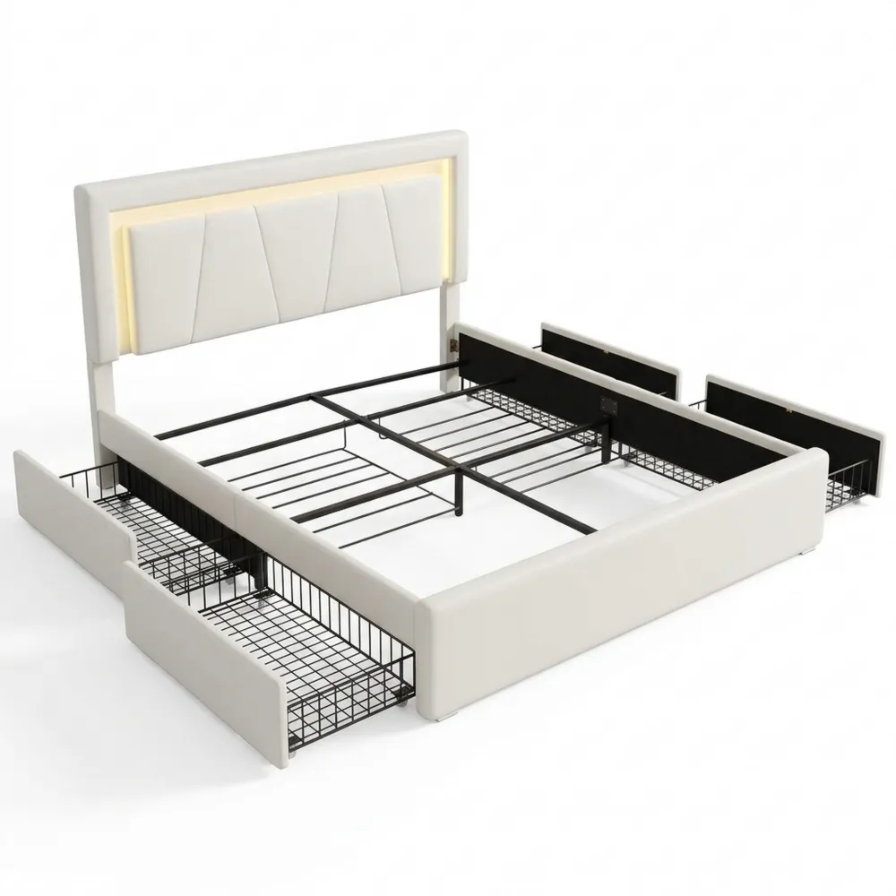 Bequemes Polsterbett 140x200 cm mit Stauraum und LED