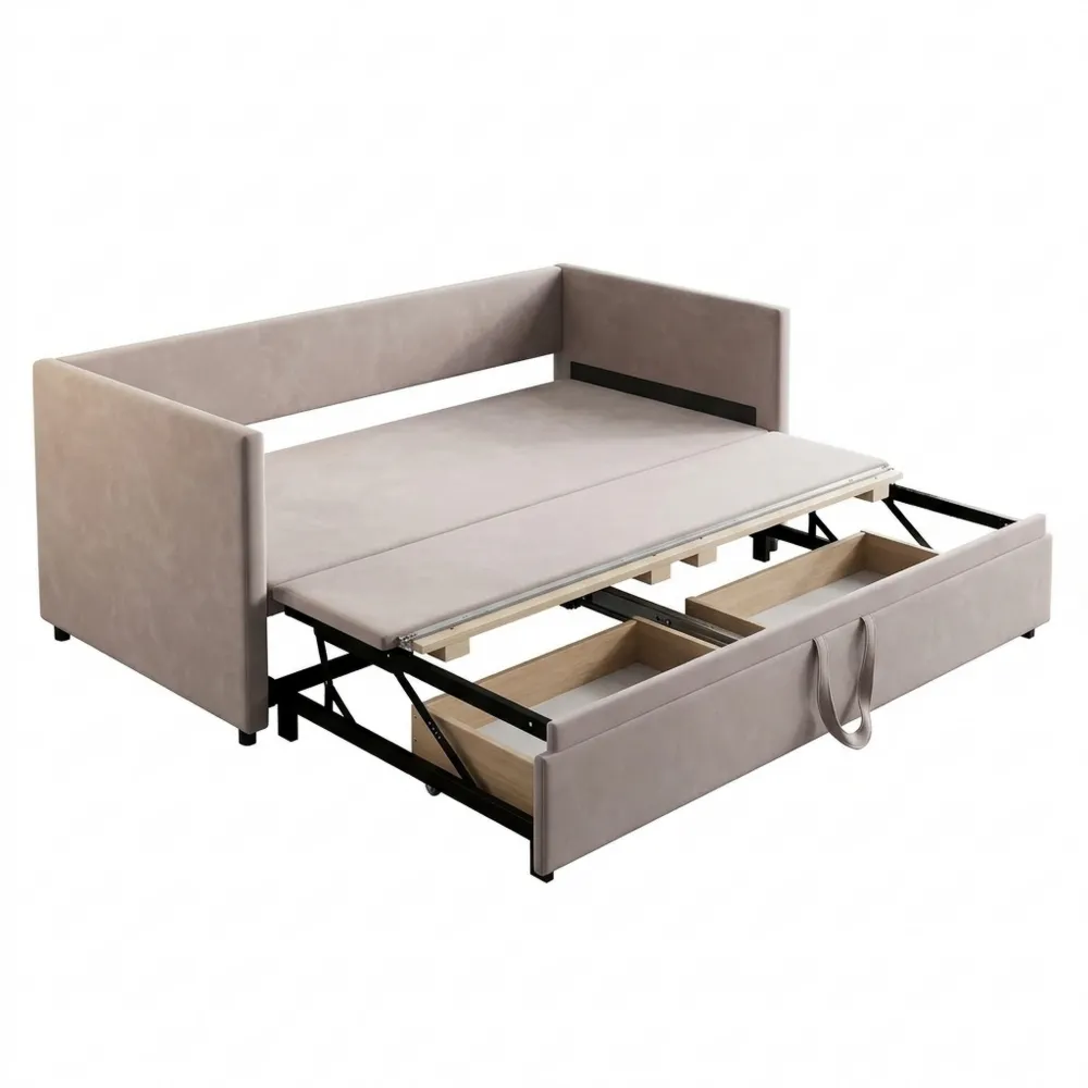 Verstellbares Samtstoff-Sofabett, 90/180x200 cm, Grau