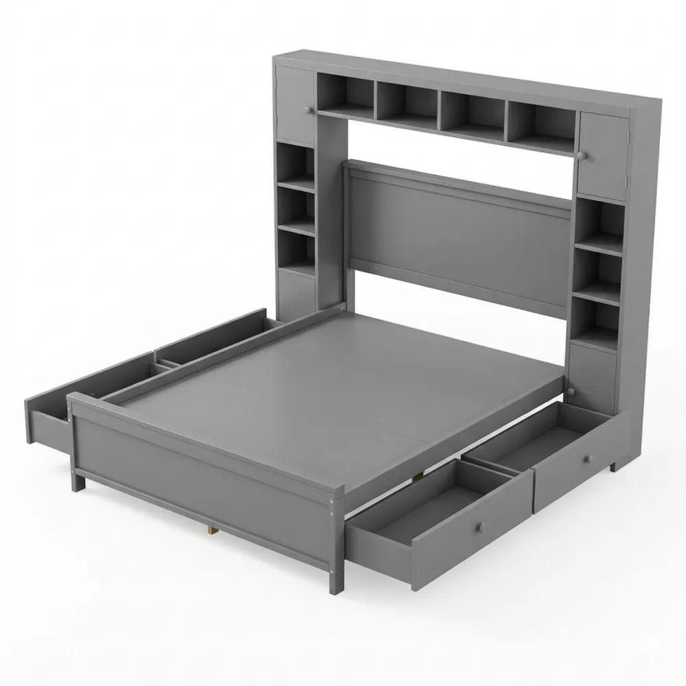 Massivholzbett mit Stauraum und Schubladen 140x200 cm