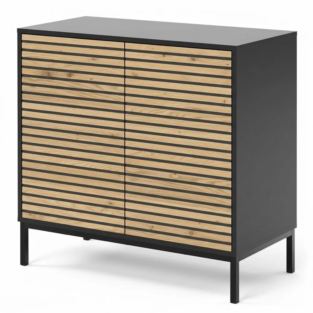 Sideboard mit 2 Türen, Schwarz/Eiche, 80 x 81,2 cm