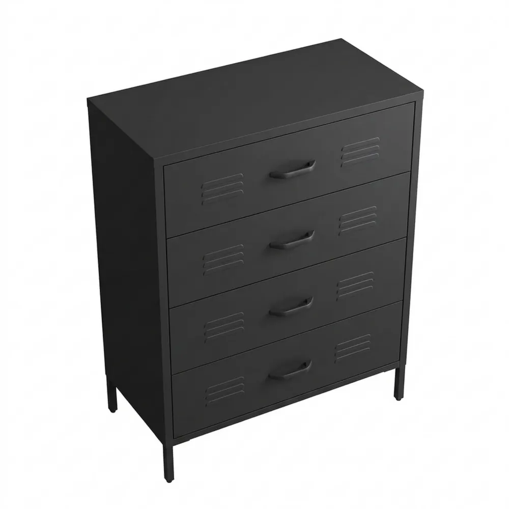 Industrielles Sideboard mit 4 Schubladen, schwarzer Metallschrank 100x80x40 cm