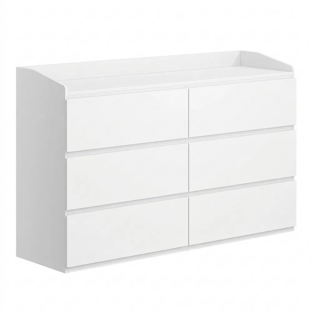 Kommode mit 6 Schubladen, vielseitiger Seitenschrank für Wohn- und Schlafzimmer in Weiß, 40 x 138 x 84 cm