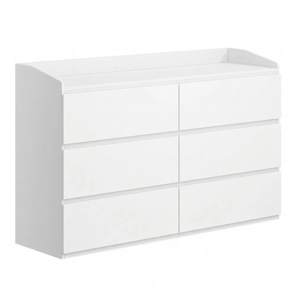 Kommode mit 6 Schubladen, vielseitiger Seitenschrank für Wohn- und Schlafzimmer in Weiß, 40 x 138 x 84 cm