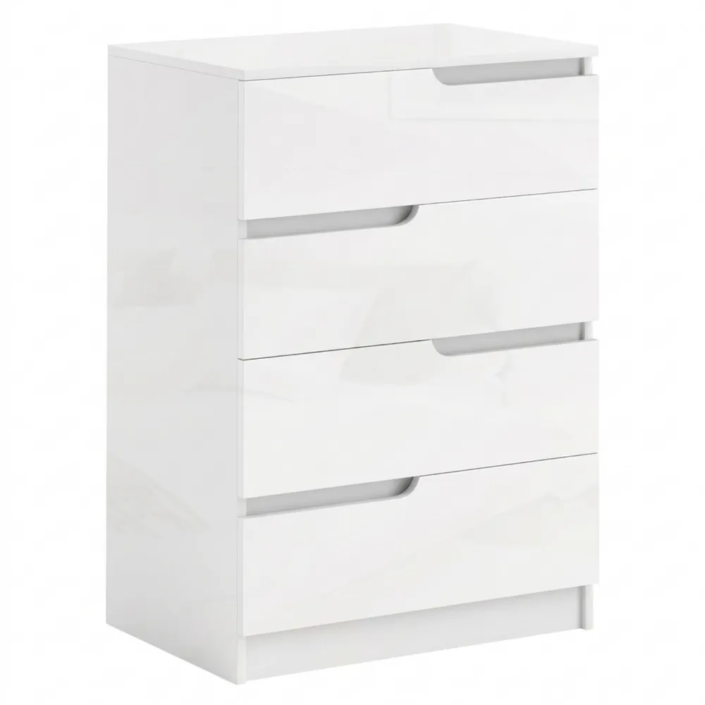 Schubladenkommode mit 4 Schubladen in Hochglanzweiß, 60 x 40 x 85cm, für Wohn- und Schlafzimmer