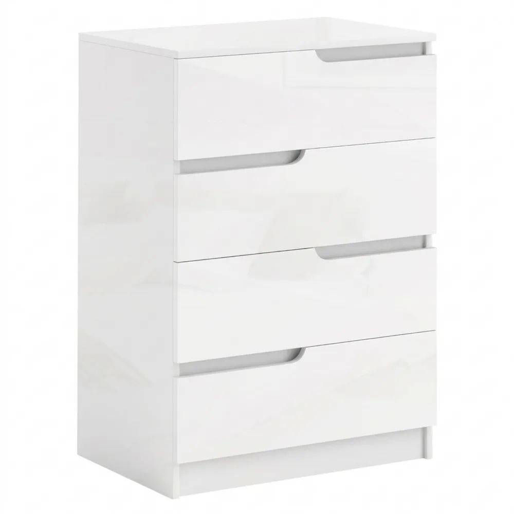 Schubladenkommode mit 4 Schubladen in Hochglanzweiß, 60 x 40 x 85cm, für Wohn- und Schlafzimmer