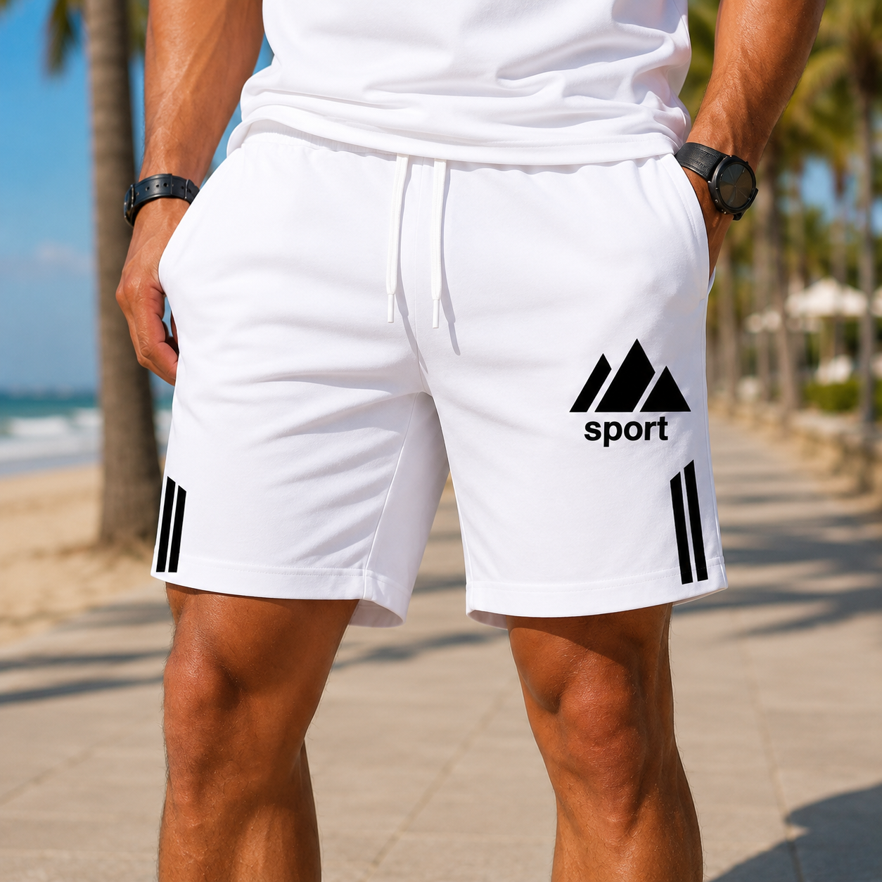 Herren Sportshorts mit Kordelzug, Logo und Seitentaschen
