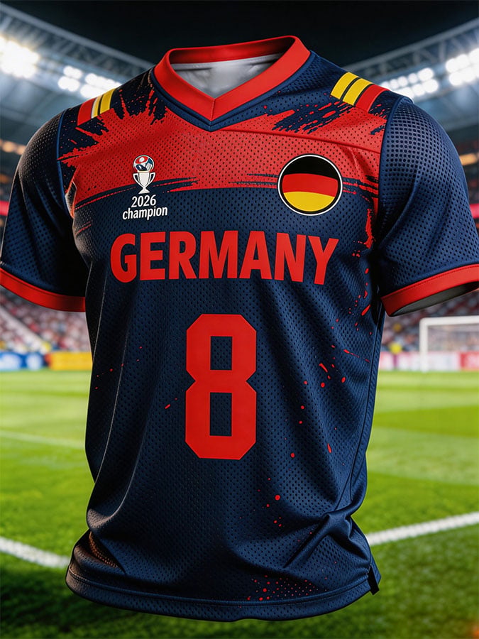 Herren Deutschland Nationalmannschaft Fan-T-Shirt: Kurzärmeliges Oberteil im Color-Block-Design mit der Rückennummer „8“