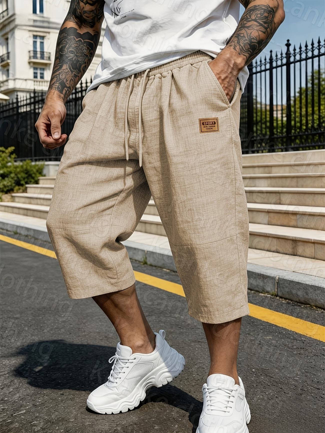 Lockere Herren-Shorts mit elastischem Bund in Leinenoptik