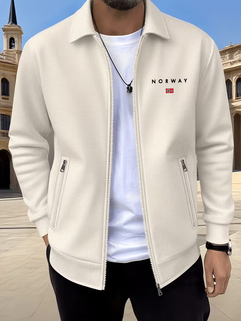 ⏰ Letzter Tag: 50% Rabatt! 🔥-Herren Strukturjacke mit Reißverschluss Norway Print Casual Übergangsjacke