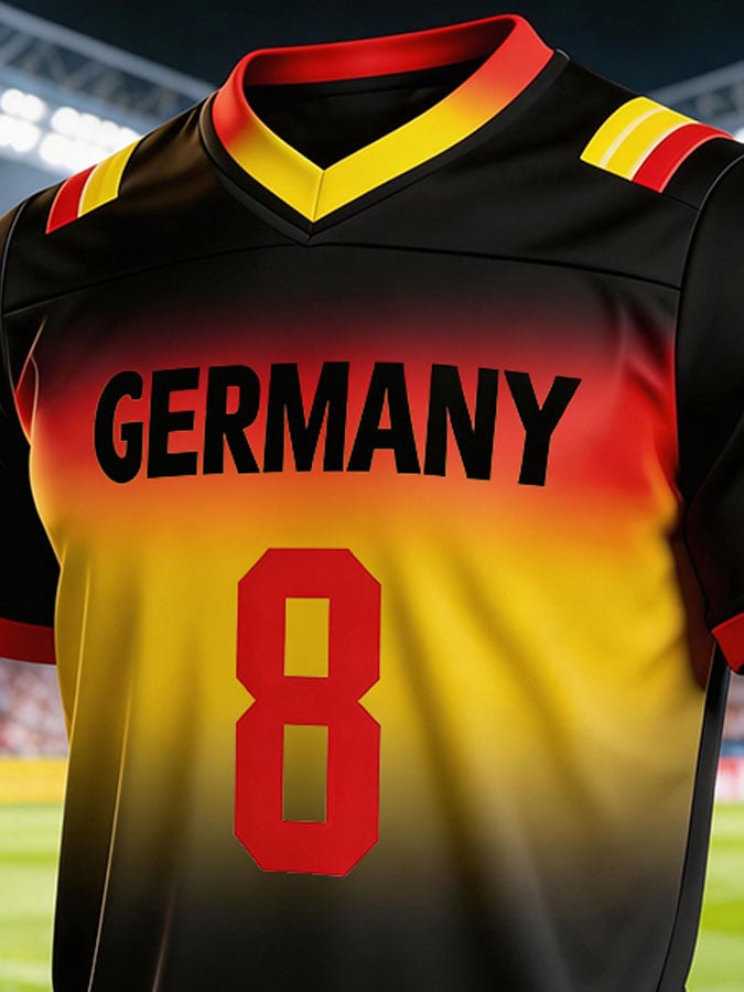 Herren Fußball-Fan-Trikot der deutschen Nationalmannschaft: Kurzarm-T-Shirt mit Farbverlauf-Print und der Nummer „8“