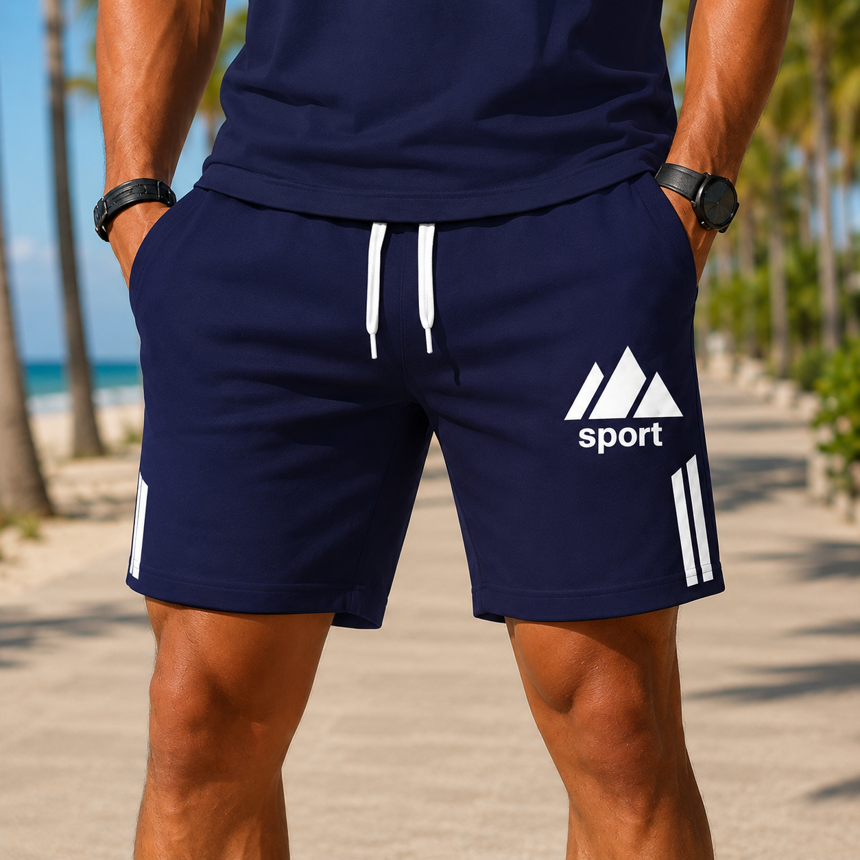 Herren Sportshorts mit Kordelzug, Logo und Seitentaschen