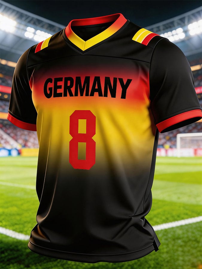 Herren Fußball-Fan-Trikot der deutschen Nationalmannschaft: Kurzarm-T-Shirt mit Farbverlauf-Print und der Nummer „8“