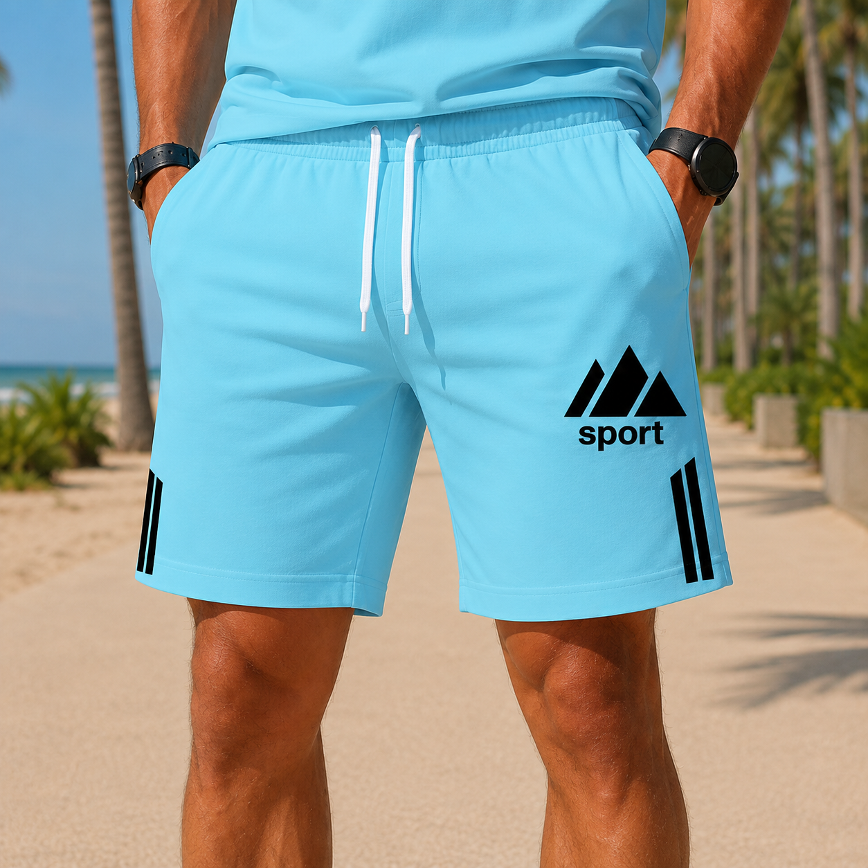 Herren Sportshorts mit Kordelzug, Logo und Seitentaschen