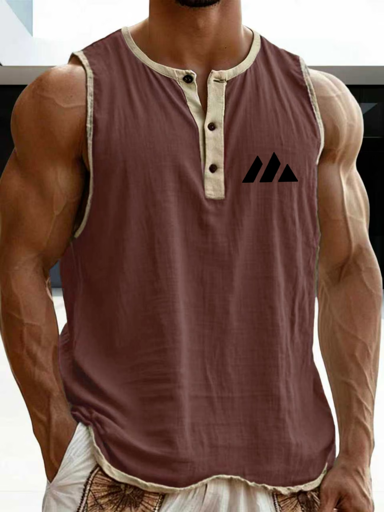 Herren Ärmelloses Henley Tanktop im lässigen Leinenlook