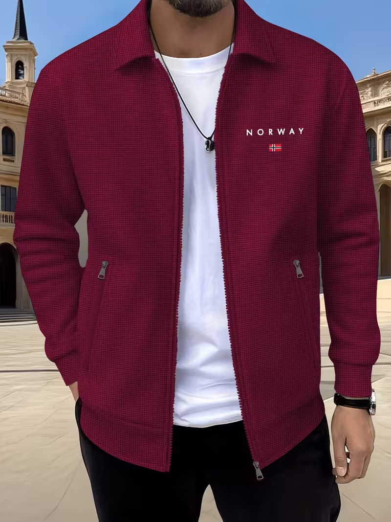 ⏰ Letzter Tag: 50% Rabatt! 🔥-Herren Strukturjacke mit Reißverschluss Norway Print Casual Übergangsjacke