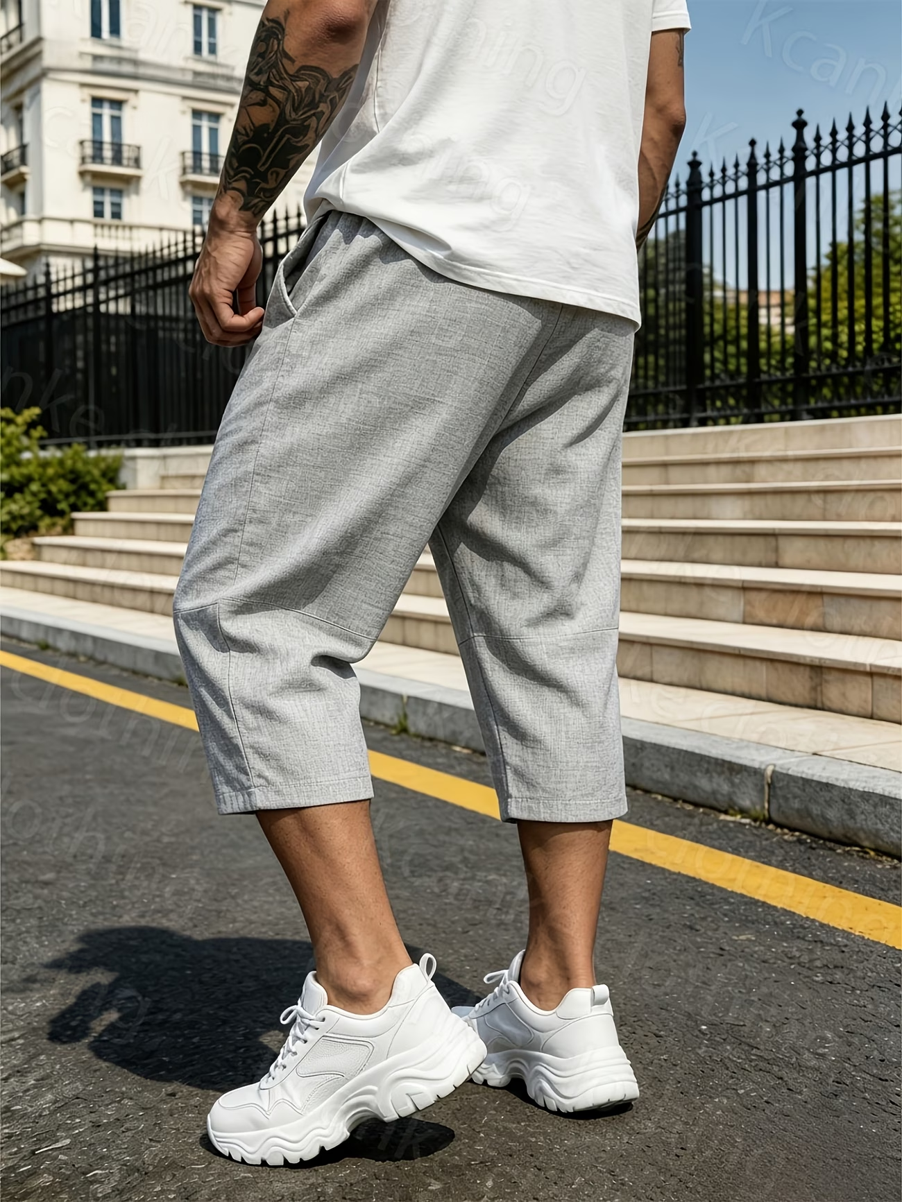 Lockere Herren-Shorts mit elastischem Bund in Leinenoptik