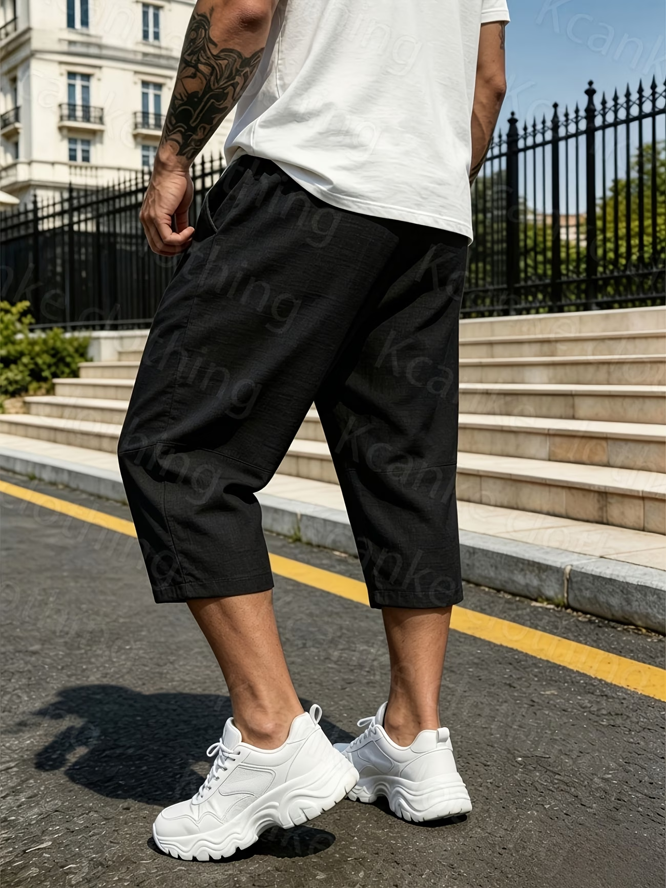 Lockere Herren-Shorts mit elastischem Bund in Leinenoptik