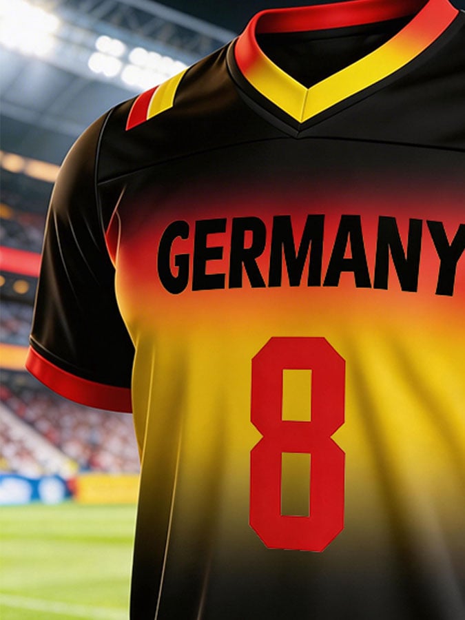Herren Fußball-Fan-Trikot der deutschen Nationalmannschaft: Kurzarm-T-Shirt mit Farbverlauf-Print und der Nummer „8“