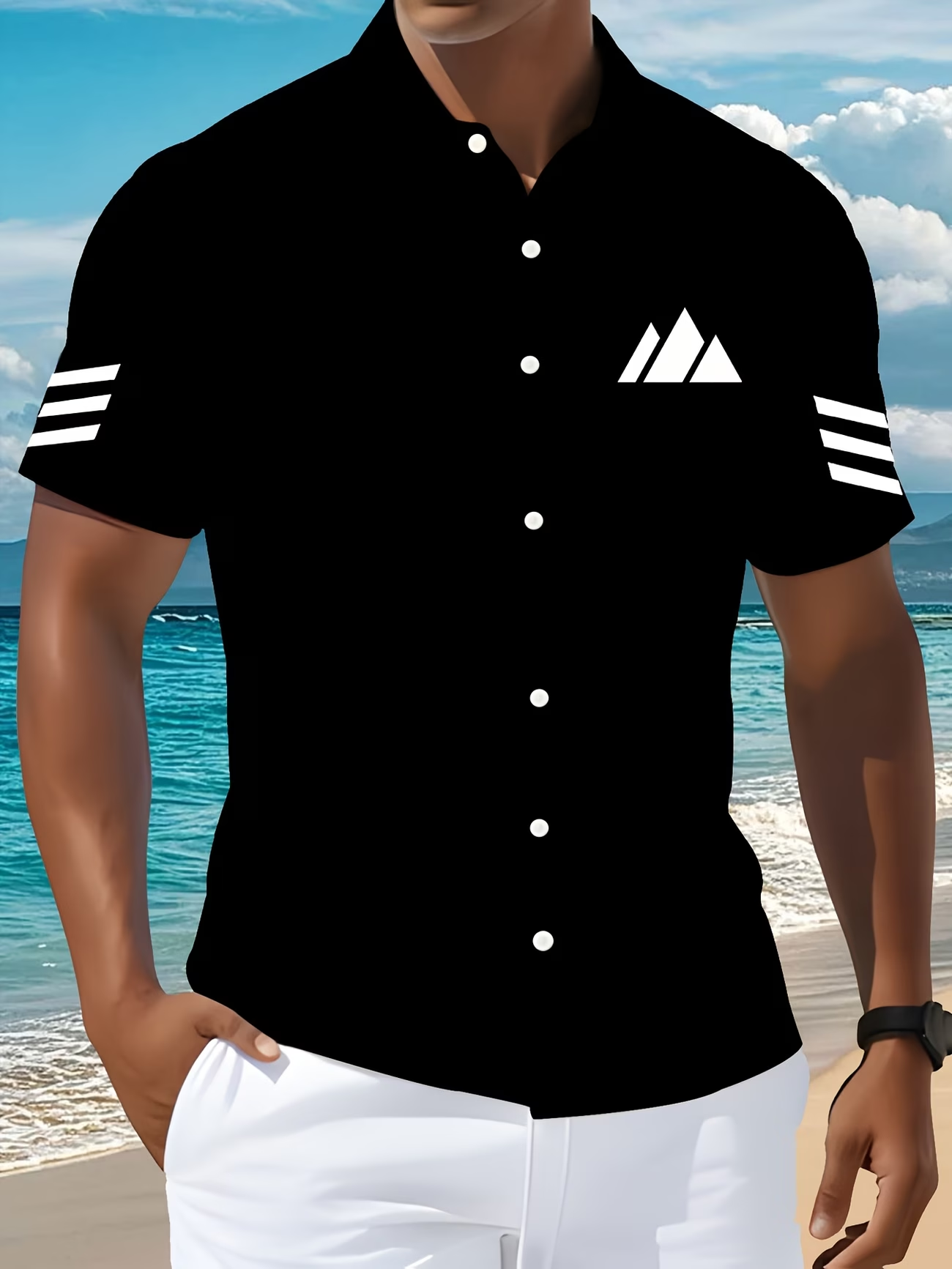 Modernes Herren-Kurzarmhemd mit Logo und sportlichen Streifendetails**