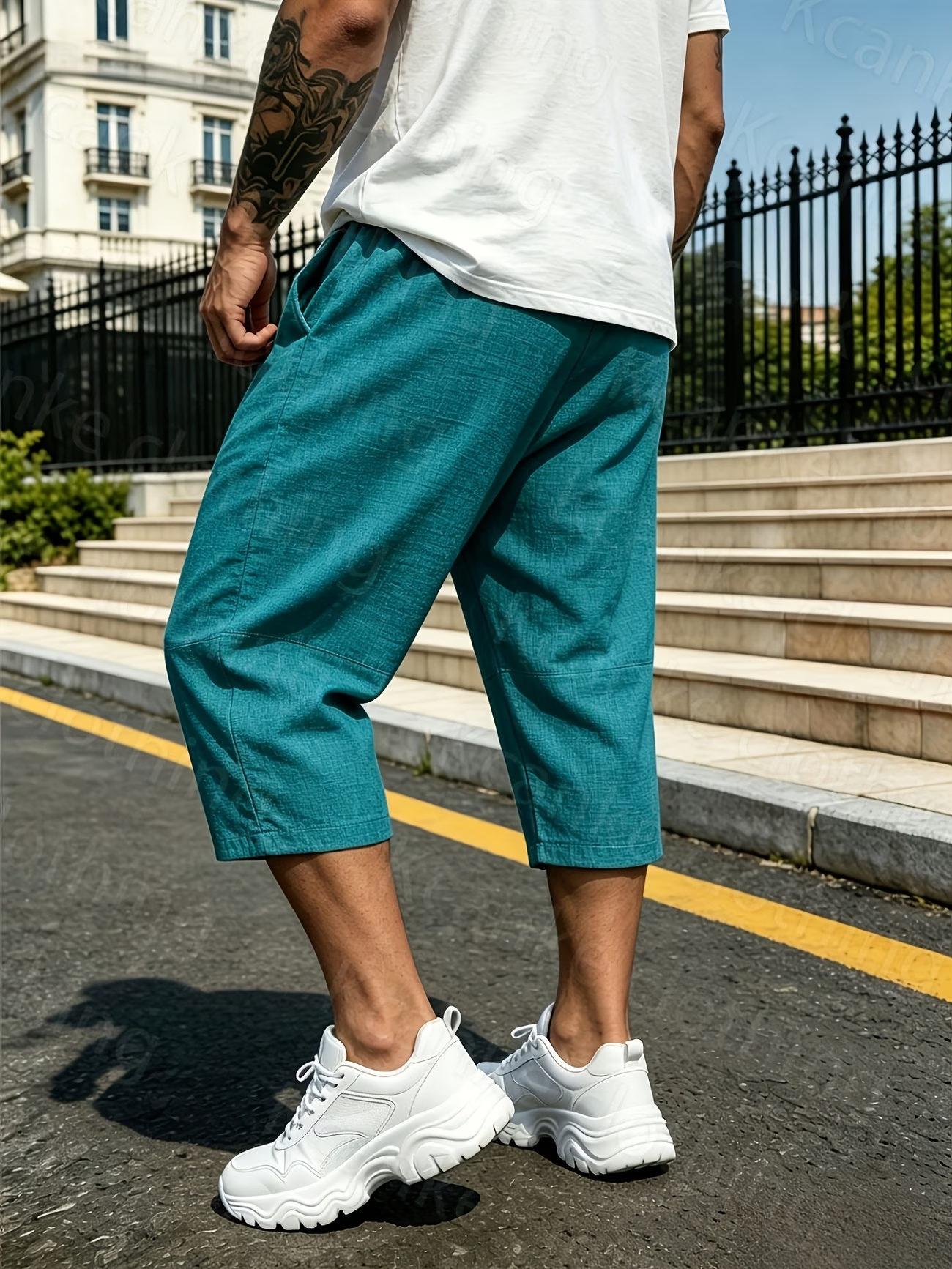 Lockere Herren-Shorts mit elastischem Bund in Leinenoptik