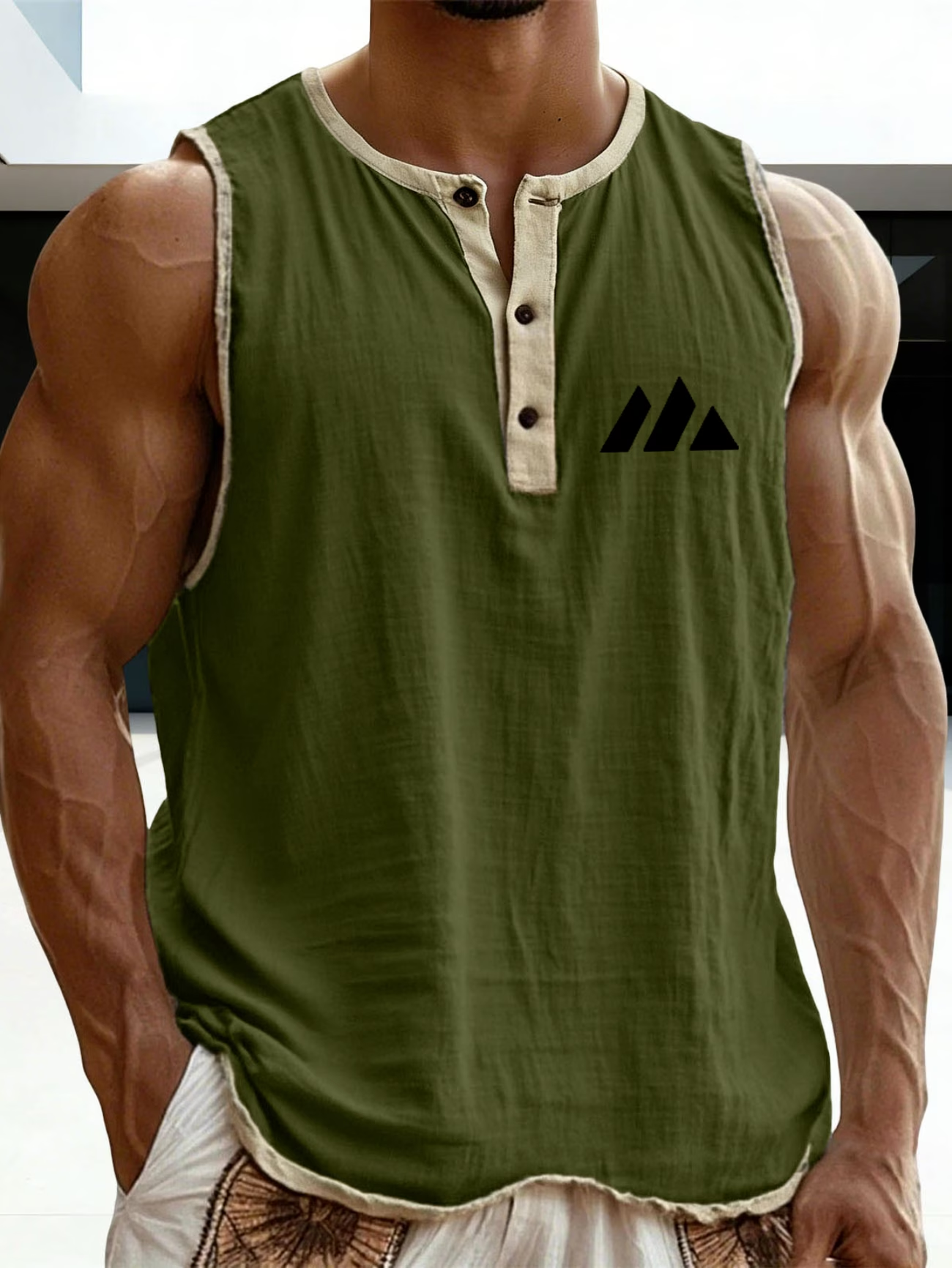 Herren Ärmelloses Henley Tanktop im lässigen Leinenlook