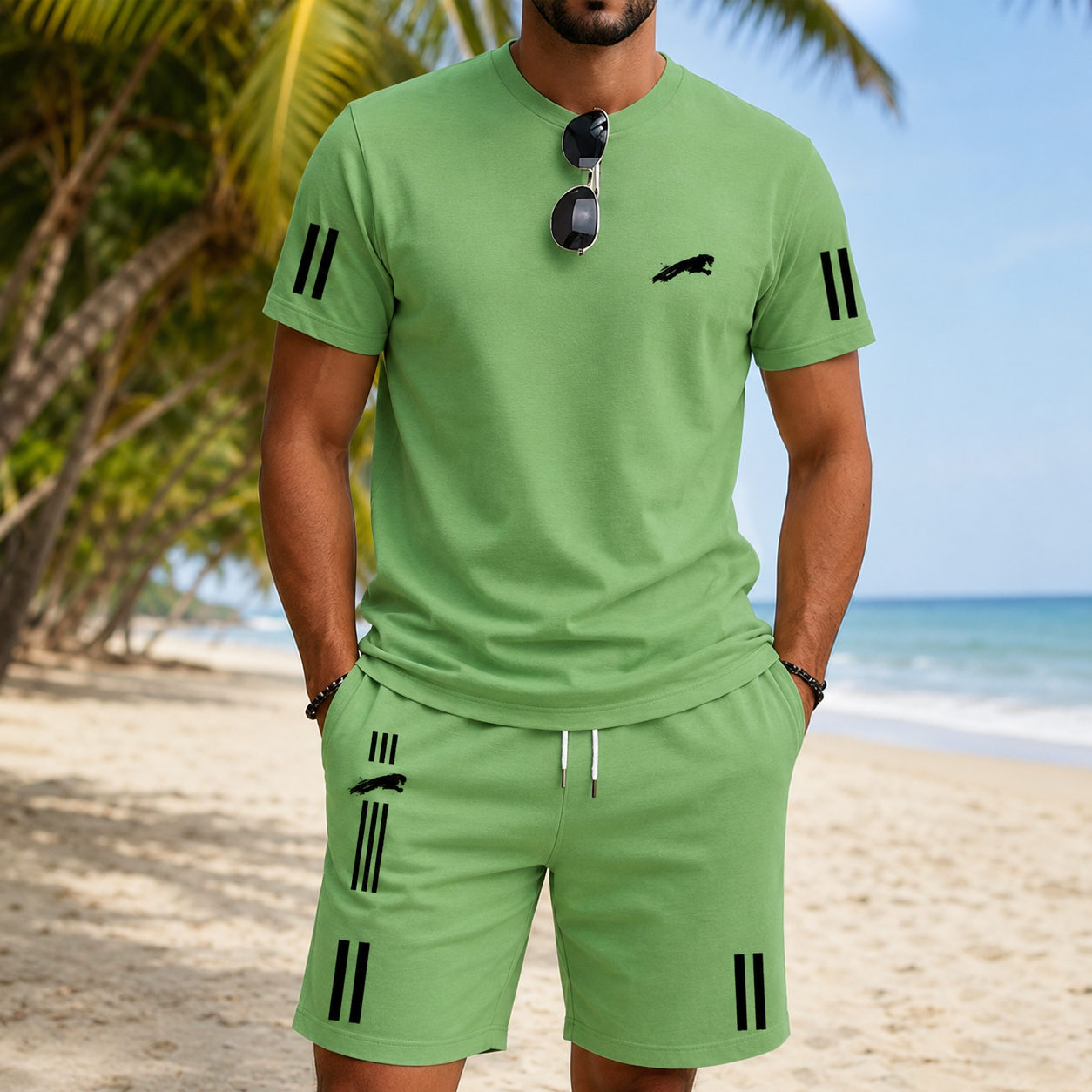 Herren Sommer Freizeitset mit T-Shirt und Shorts