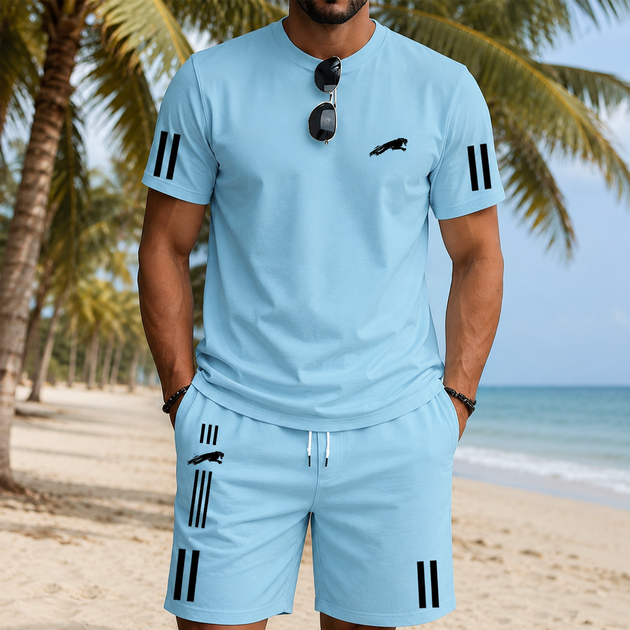 Herren Sommer Freizeitset mit T-Shirt und Shorts