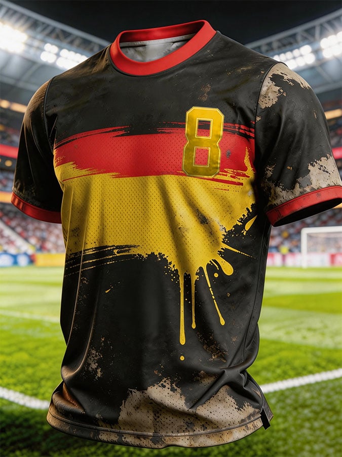 Herren Fußball-Fan-Shirt im Retro-Look: Deutschland Nationalmannschaft, Used-Optik, Kurzarm, Nummer 8