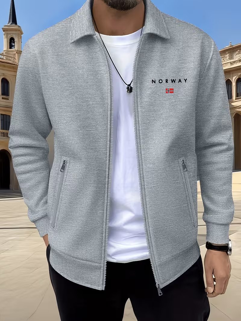 ⏰ Letzter Tag: 50% Rabatt! 🔥-Herren Strukturjacke mit Reißverschluss Norway Print Casual Übergangsjacke