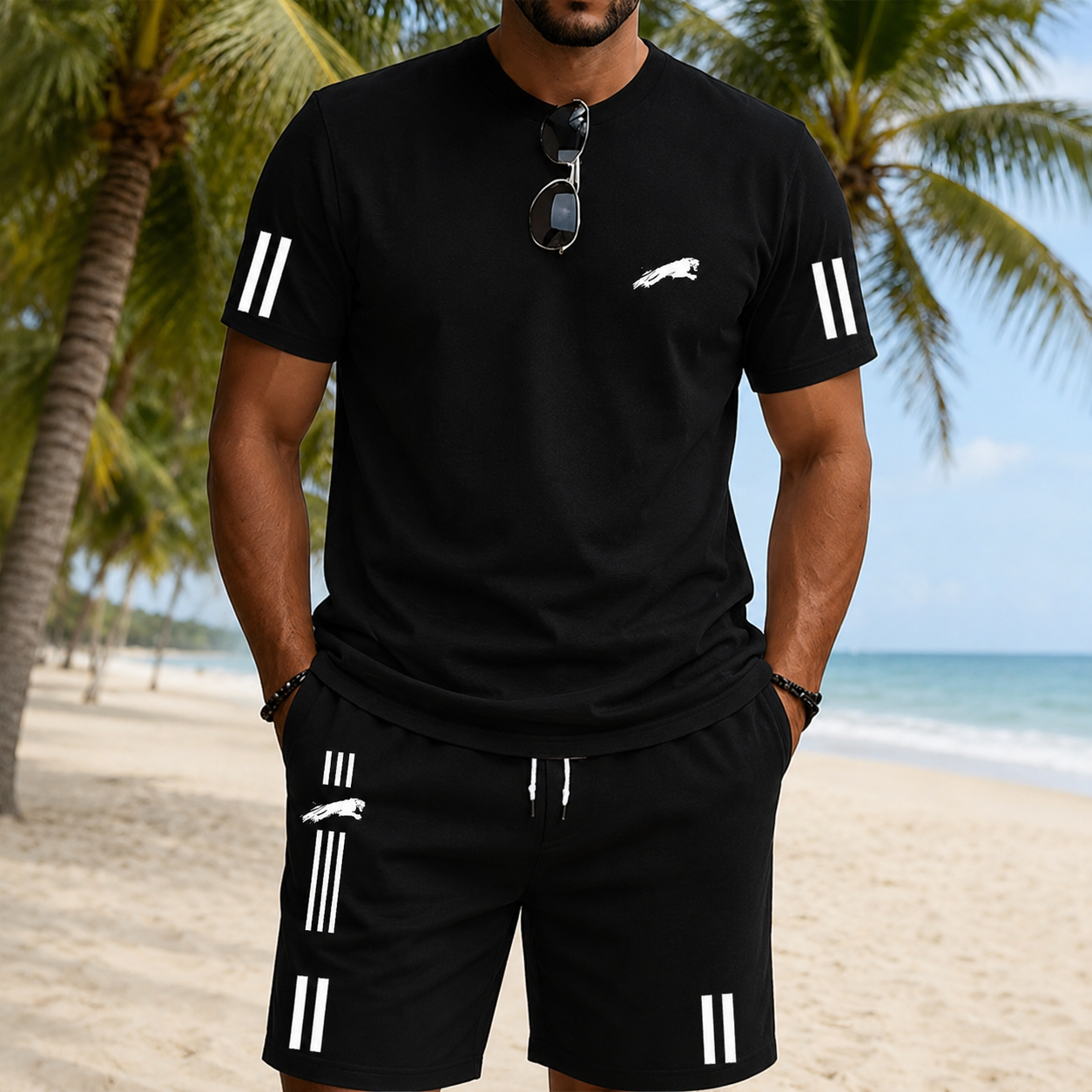 Herren Sommer Freizeitset mit T-Shirt und Shorts